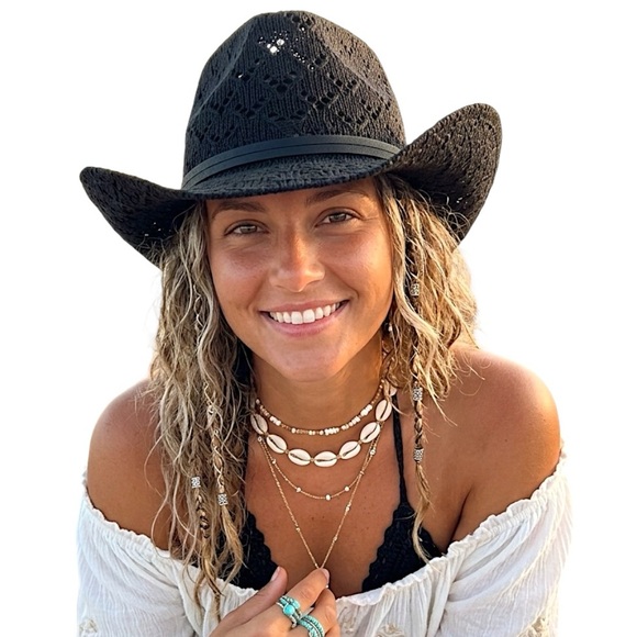 Anthropologie Cheveux Corp. Crochet Belted Rancher hat in black - Picture 2 of 11